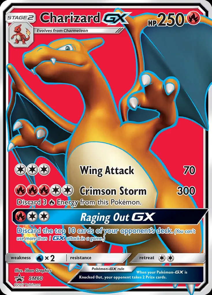 GENUINE — reference: the real Charizard GX SM60 (official card image); smooth cream-to-gold gradient behind the attack text, crisp small print